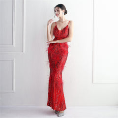 Elegant Sequin Beaded Fishtail Maxi Dress