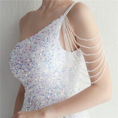 One-Shoulder Sequined Split Maxi Dress