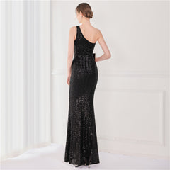 Asymmetric Sequin Maxi Dress