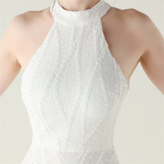 Backless Beaded Sequined Mesh Halter Dress