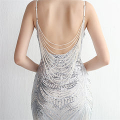 V-Neck Sequined Beaded Maxi Dress