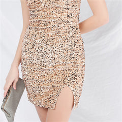 Sequined Beaded Ruched Bodycon Dress