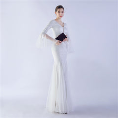 V-Neck Sequined Mesh Maxi Dress