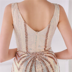 Sequined V-Neck Fishtail Maxi Dress