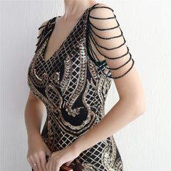 Sequined Beaded Fishtail Maxi Dress