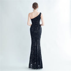 One-Shoulder Sequin Maxi Dress