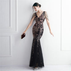 Sequined Beaded Fishtail Maxi Dress