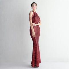 Sequined Halter Fishtail Maxi Dress