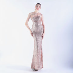One-Shoulder Sequin Maxi Dress