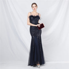 Ostrich Feather Sequined Maxi Dress