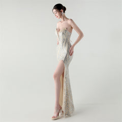 Sequined Heart-Collar Maxi Dress