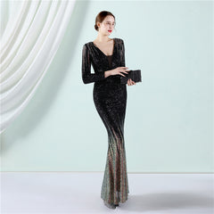 Sequined Gradient Fishtail Maxi Dress
