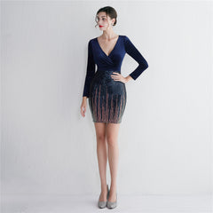 Sequined V-Neck Long-Sleeve Fishtail Dress