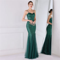 V-Neck Sequined Fishtail Maxi Dress