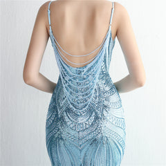 V-Neck Sequined Beaded Maxi Dress