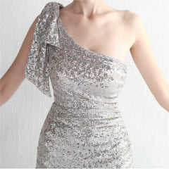 Sequined One-Shoulder Fishtail Maxi Dress