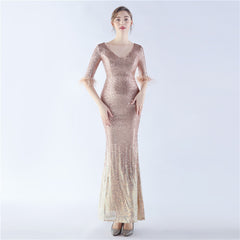 Ostrich Feather Sequin Maxi Dress