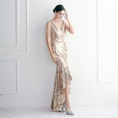 Sequined Beaded Fishtail Maxi Dress