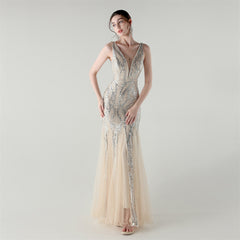 Backless Sequined Fishtail Maxi Dress