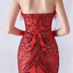 Sequined Feathered Fishtail Maxi Dress