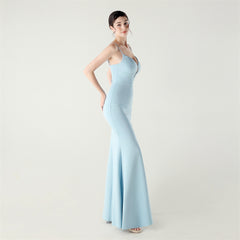 Backless Lace-Up Fishtail Maxi Dress