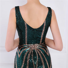 Sequined V-Neck Fishtail Maxi Dress