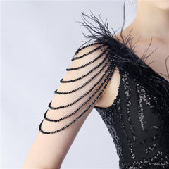 Ostrich Feather Beaded Maxi Dress