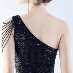 Sequin Beaded One-Shoulder Maxi Dress