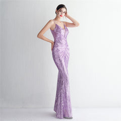 V-Neck Sequin Lace Maxi Dress