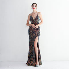 Sequined V-Neck Maxi Dress