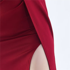 One-Shoulder Feather Maxi Dress