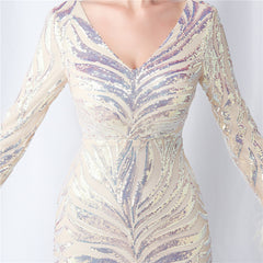 V-Neck Ostrich Feather Sequin Maxi Dress