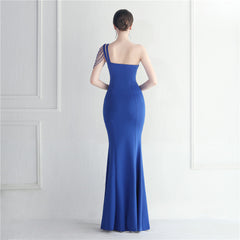 Beaded One-Shoulder Split Maxi Dress