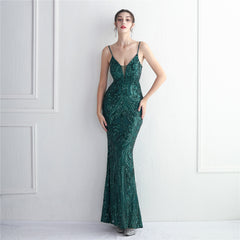 Sequined V-Neck Maxi Dress