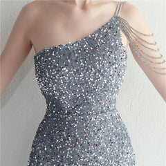 One-Shoulder Sequined Split Maxi Dress