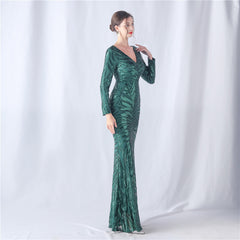 Sequined V-Neck Maxi Dress