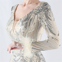 Sequin Feather Maxi Dress