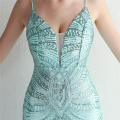 V-Neck Sequin Lace Maxi Dress