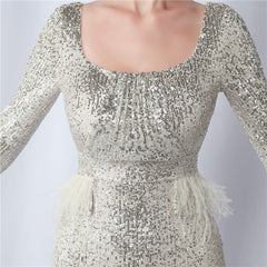 Ostrich Feather Sequin Maxi Dress