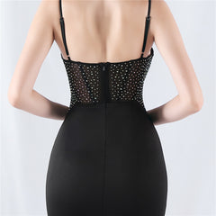 Rhinestone Boned Fishtail Maxi Dress