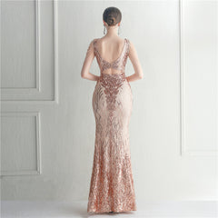 Sequined Beaded Fishtail Maxi Dress