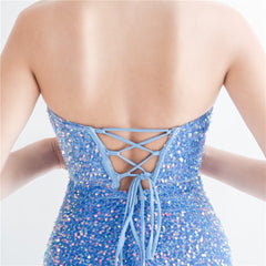 Sequin Boned Strapless Split Maxi Dress