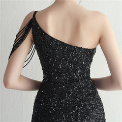 One-Shoulder Sequined Split Maxi Dress