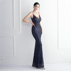 Sequined Fringed Fishtail Maxi Dress