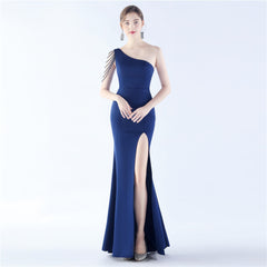 Beaded One-Shoulder Maxi Dress