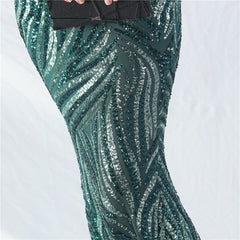 Off-Shoulder Backless Sequined Lace-Up Maxi Dress