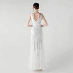 Backless Sequined Fishtail Maxi Dress