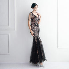 Sequined Beaded Fishtail Maxi Dress