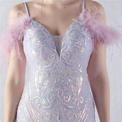 Feathered Sequin Maxi Dress