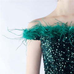 Off-Shoulder Sequin Feather Maxi Dress